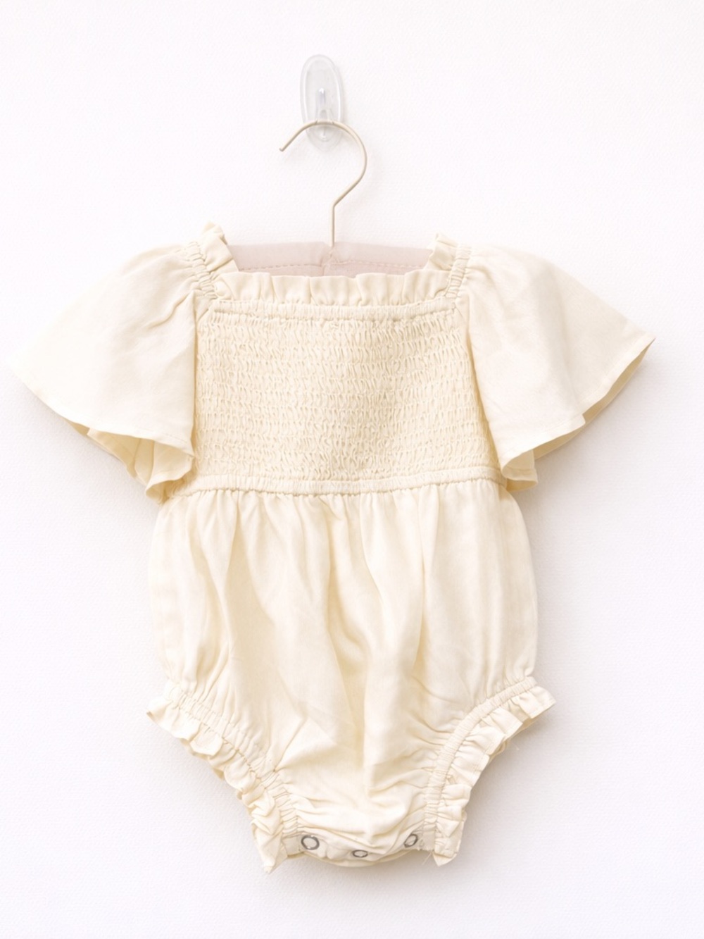 Ivy City Co Cream Smocked Flutter-Sleeve One-Piece